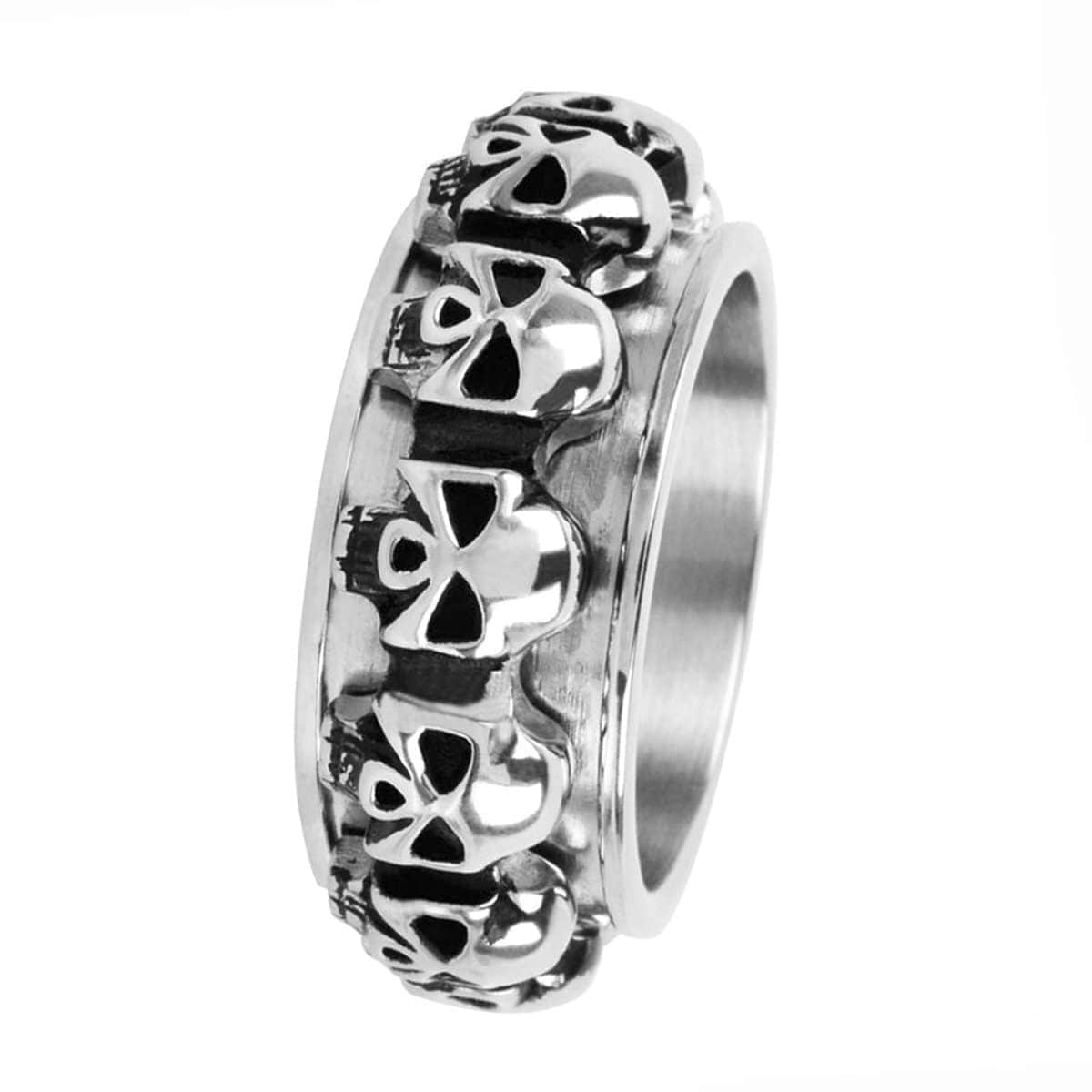 INOX JEWELRY Rings Silver Tone Stainless Steel All-Around Skull Spinner Ring
