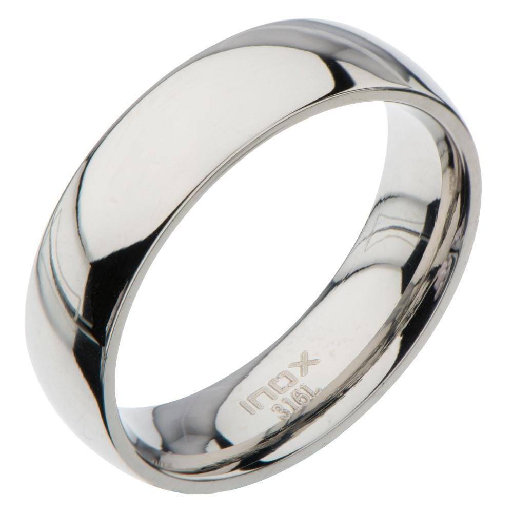 INOX JEWELRY Rings Silver Tone Stainless Steel Classic 6mm Glossy Band