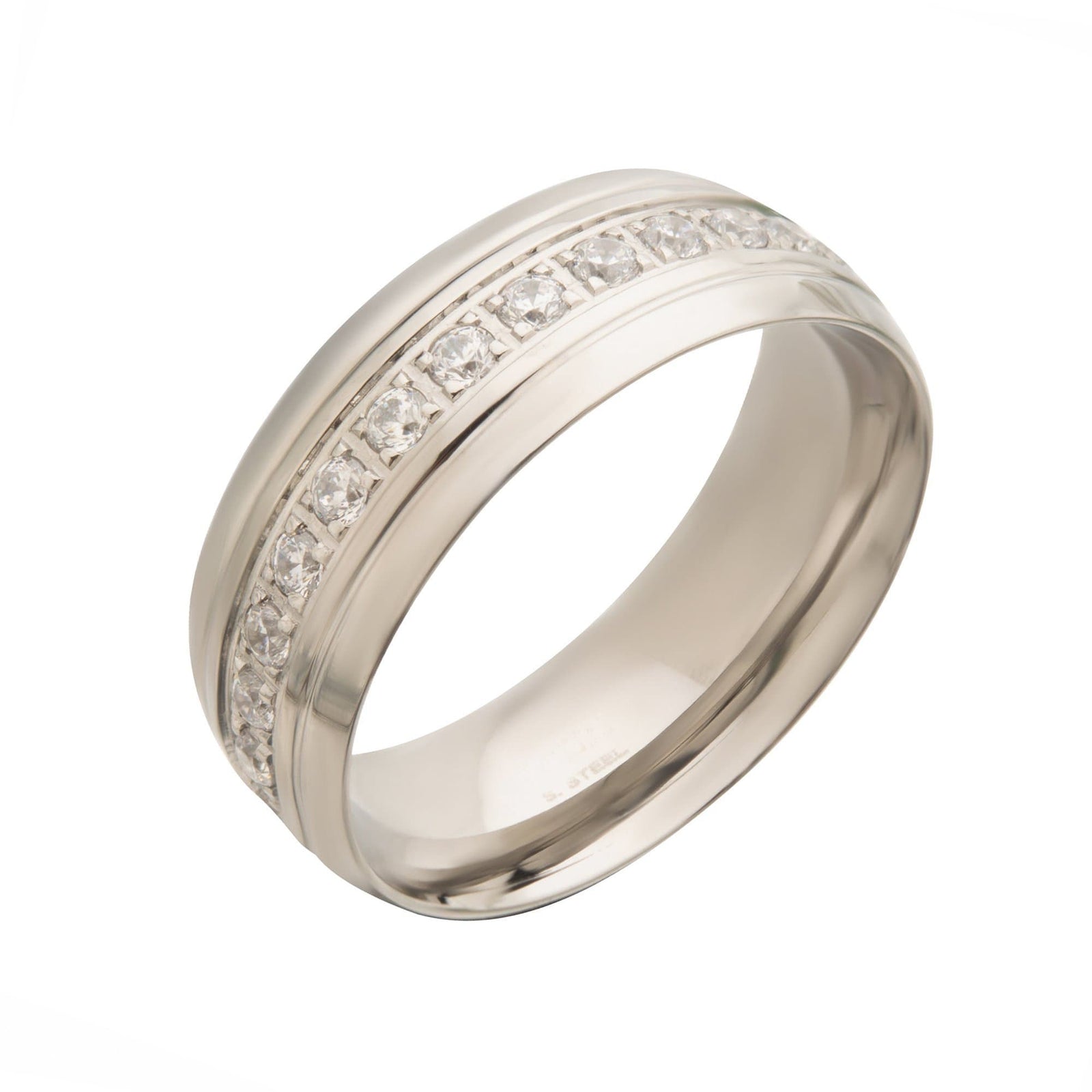 INOX JEWELRY Rings Silver Tone Stainless Steel CZ Eternity Band Ring