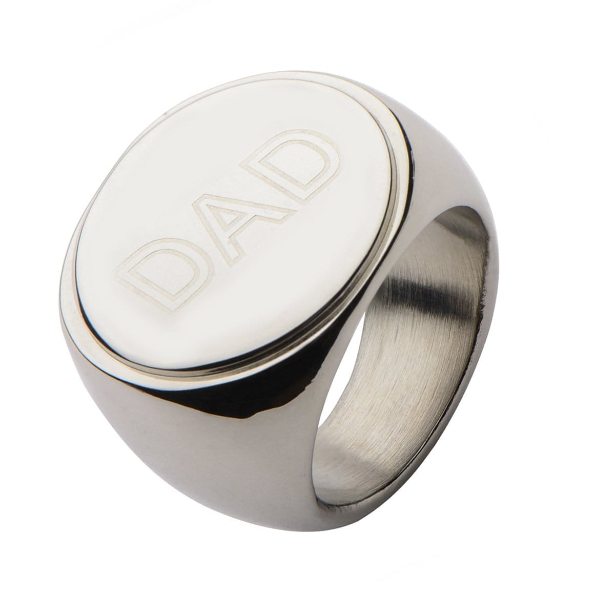 INOX JEWELRY Rings Silver Tone Stainless Steel Engraved Round Statement DAD Ring