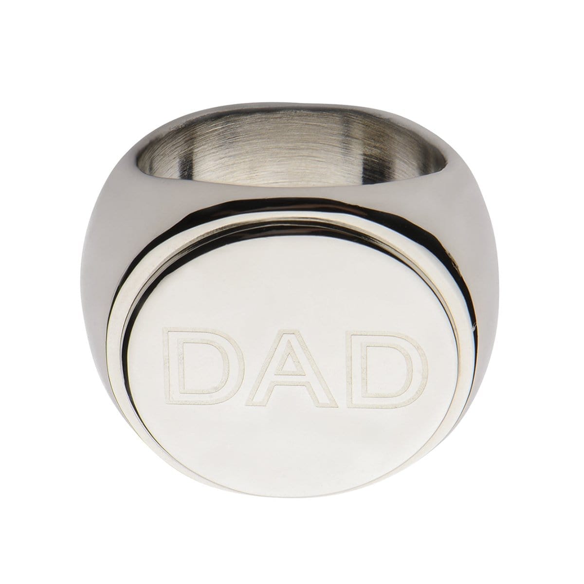 INOX JEWELRY Rings Silver Tone Stainless Steel Engraved Round Statement DAD Ring