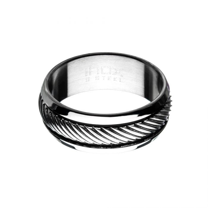 INOX JEWELRY Rings Silver Tone Stainless Steel Eternity Stripe Band Ring