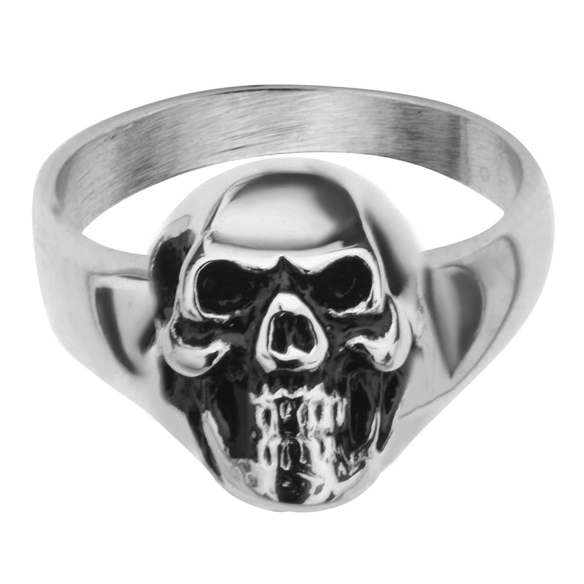 INOX JEWELRY Rings Silver Tone Stainless Steel Evil Laughing Skull Ring