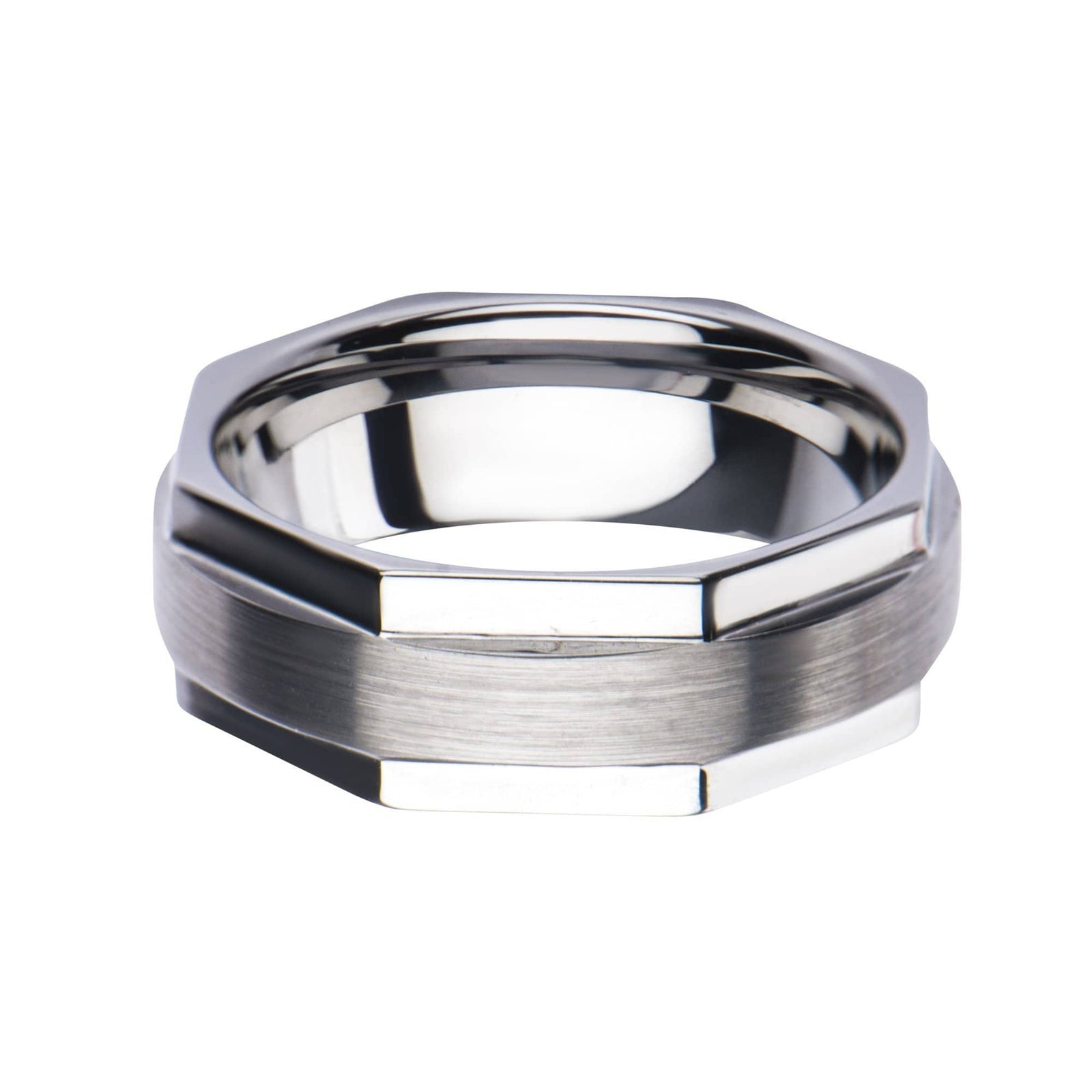 INOX JEWELRY Rings Silver Tone Stainless Steel Octogonal Band Ring
