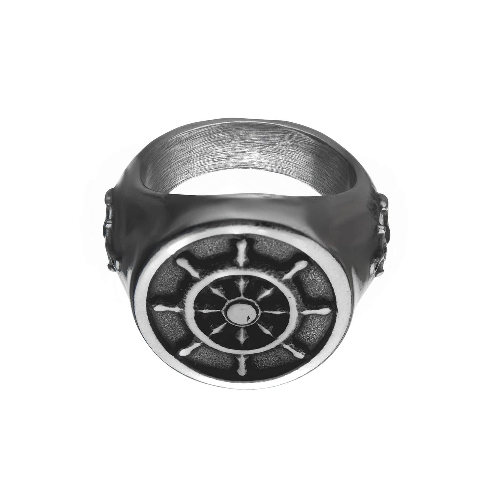 INOX JEWELRY Rings Silver Tone Stainless Steel Oxidized Finish Vintage Anchor and Helm Ring