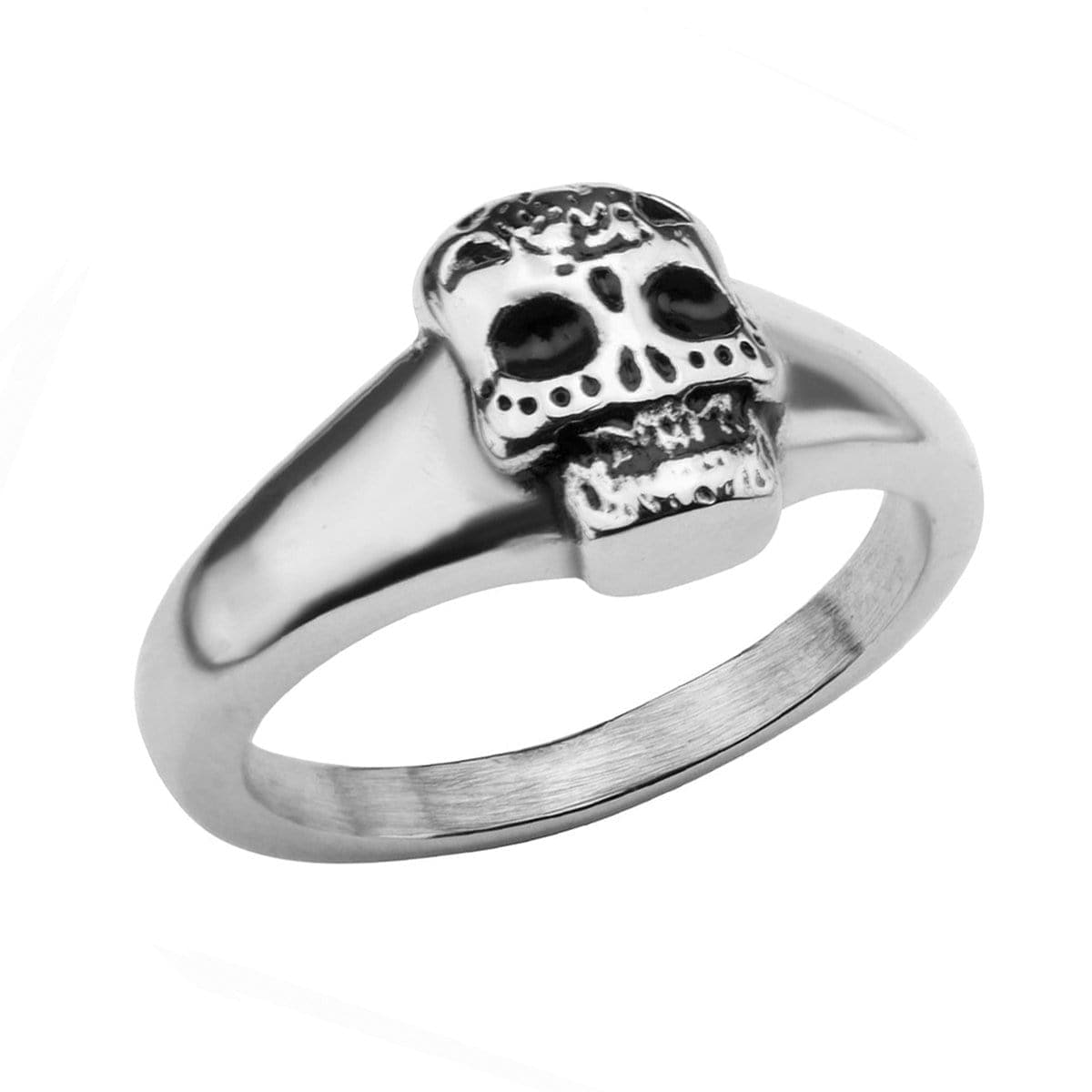 INOX JEWELRY Rings Silver Tone Stainless Steel Sugar Skull Ring