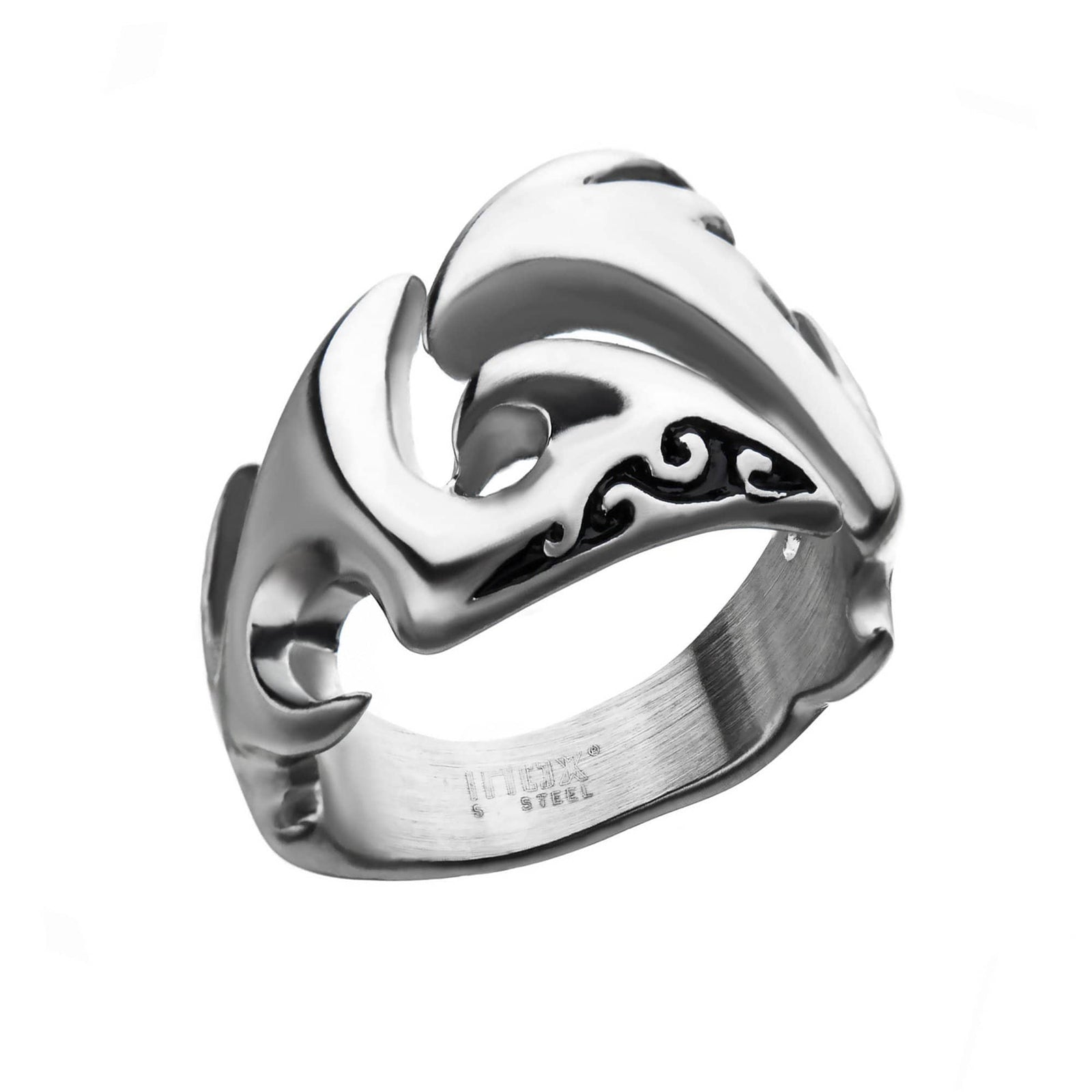 INOX JEWELRY Rings Silver Tone Stainless Steel Surfer's Wave Ring