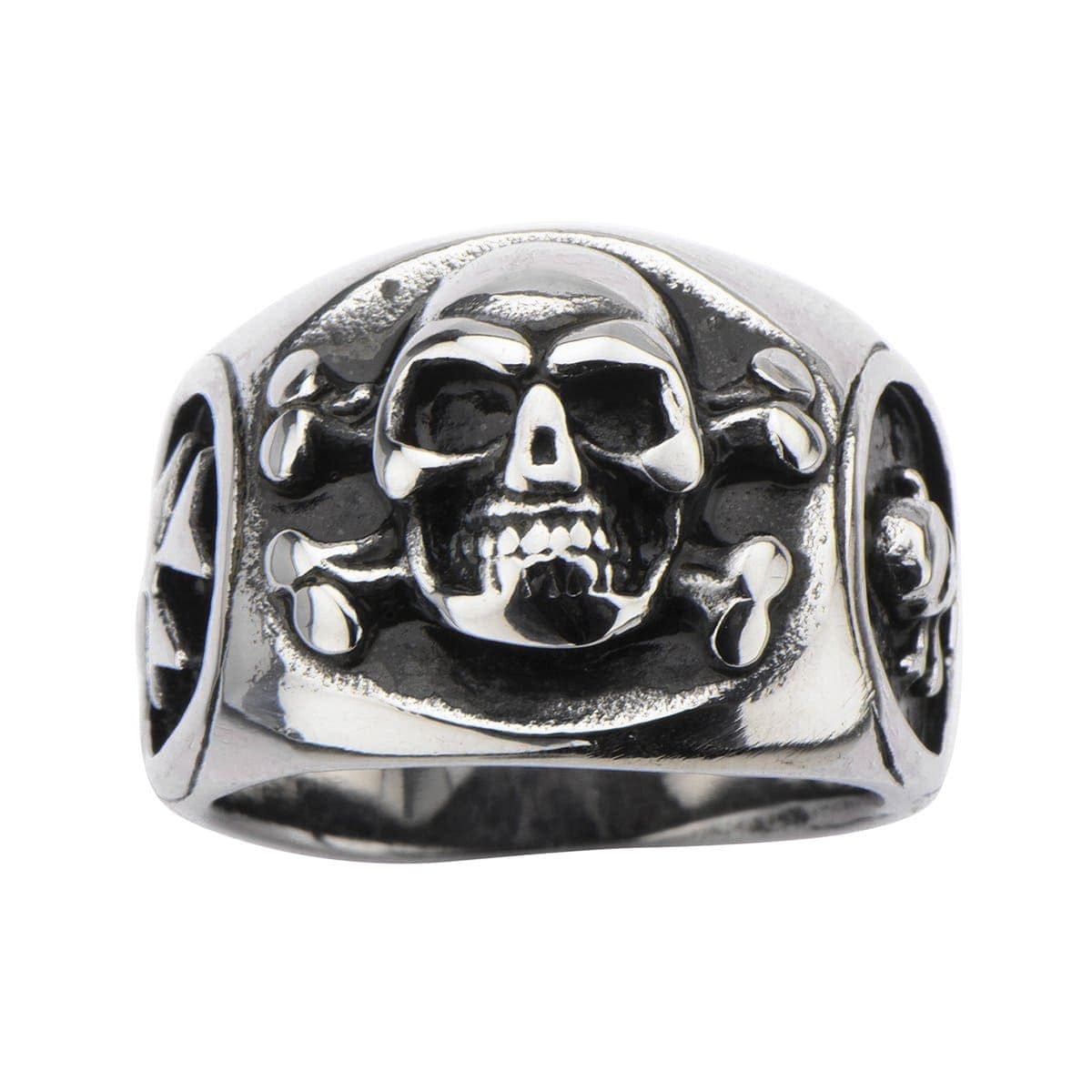 INOX JEWELRY Rings Silver Tone Stainless Steel Three Sided Danger Skull Ring