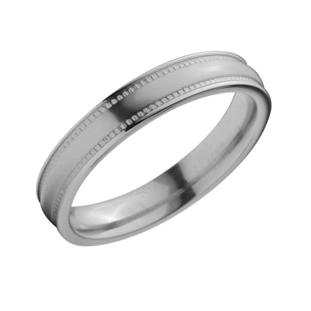 INOX JEWELRY Rings Silver Tone Titanium 4mm Fancy Groove Border Band Ring FRT033-13