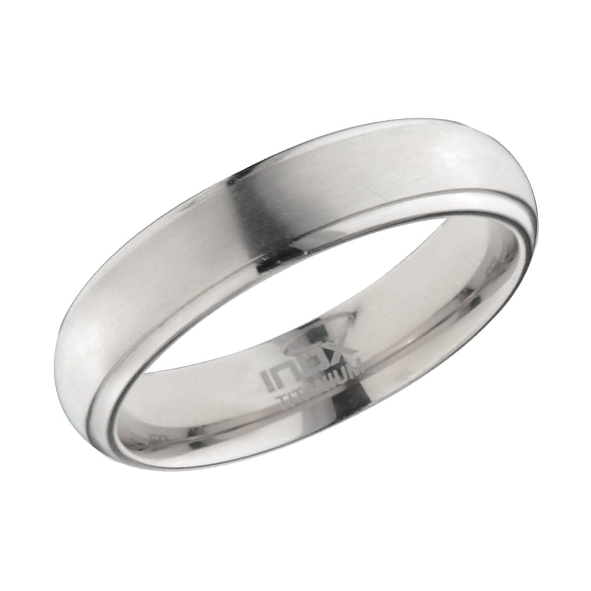 INOX JEWELRY Rings Silver Tone Titanium 5mm Matt and Polished Edge Band Ring
