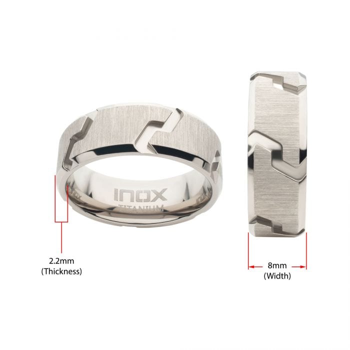 INOX JEWELRY Rings Silver Tone Titanium Tread Pattern Band Ring