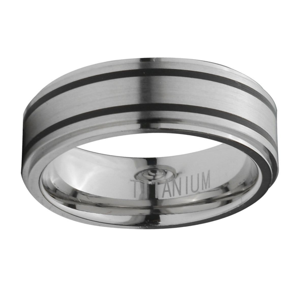 INOX JEWELRY Rings Silver Tone Titanium with Inlaid Black Rubber Band Ring