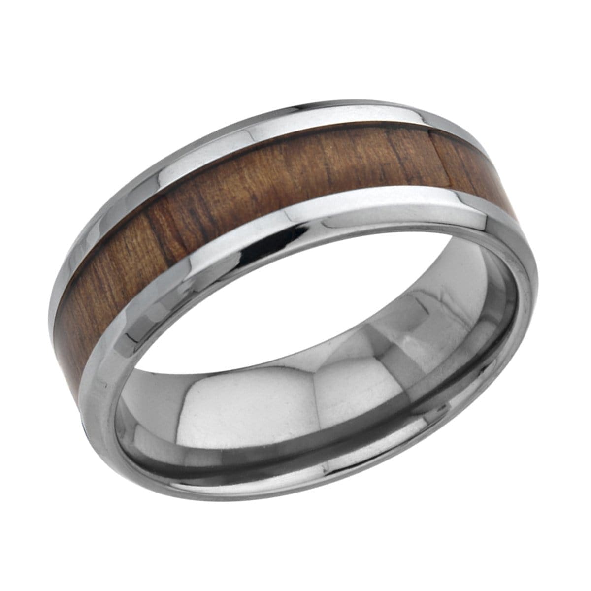 INOX JEWELRY Rings Silver Tone Titanium with Inlaid Koa Wood Band Ring