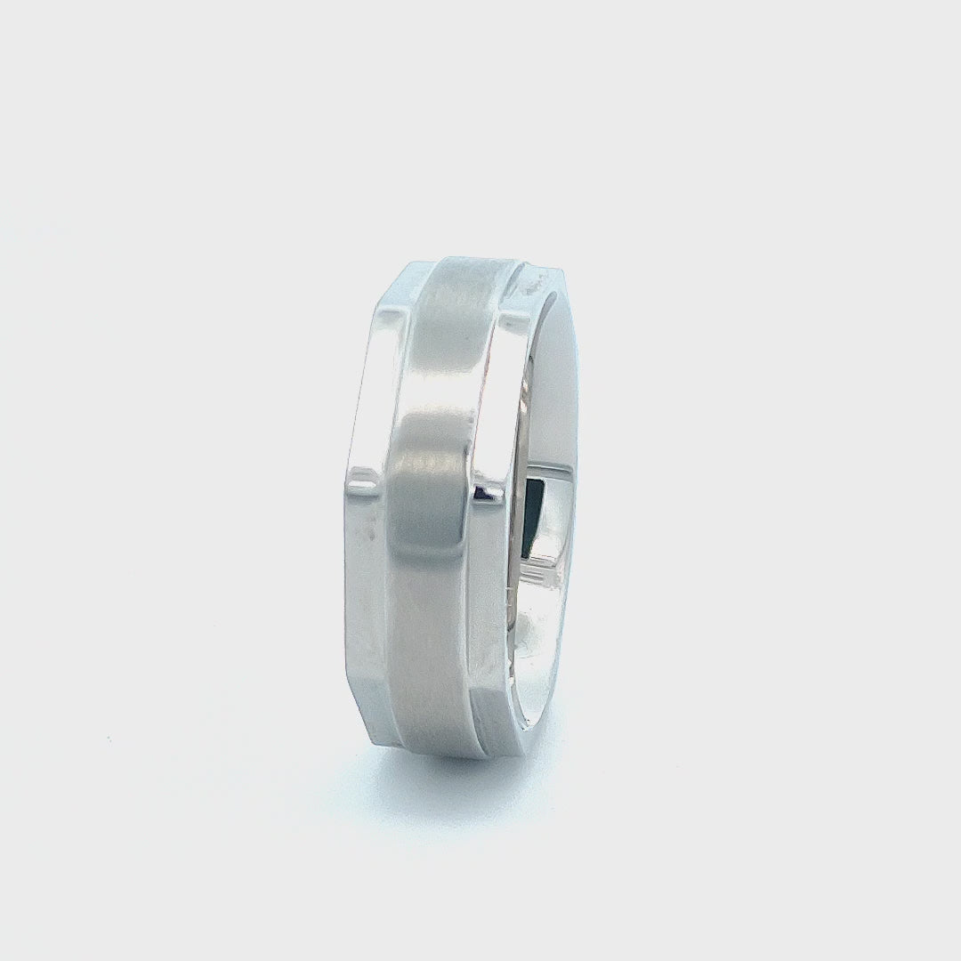 Silver Tone Stainless Steel Octogonal Band Ring