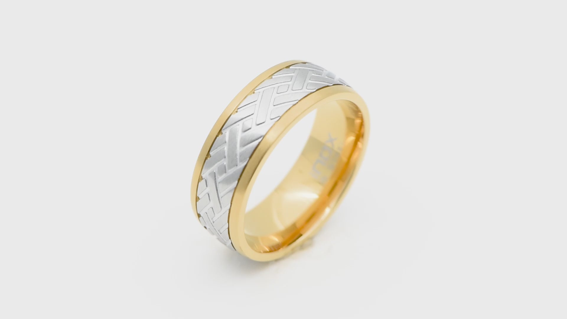 Golden and Silver Tone Stainless Steel Weave Pattern Inlaid Band Ring