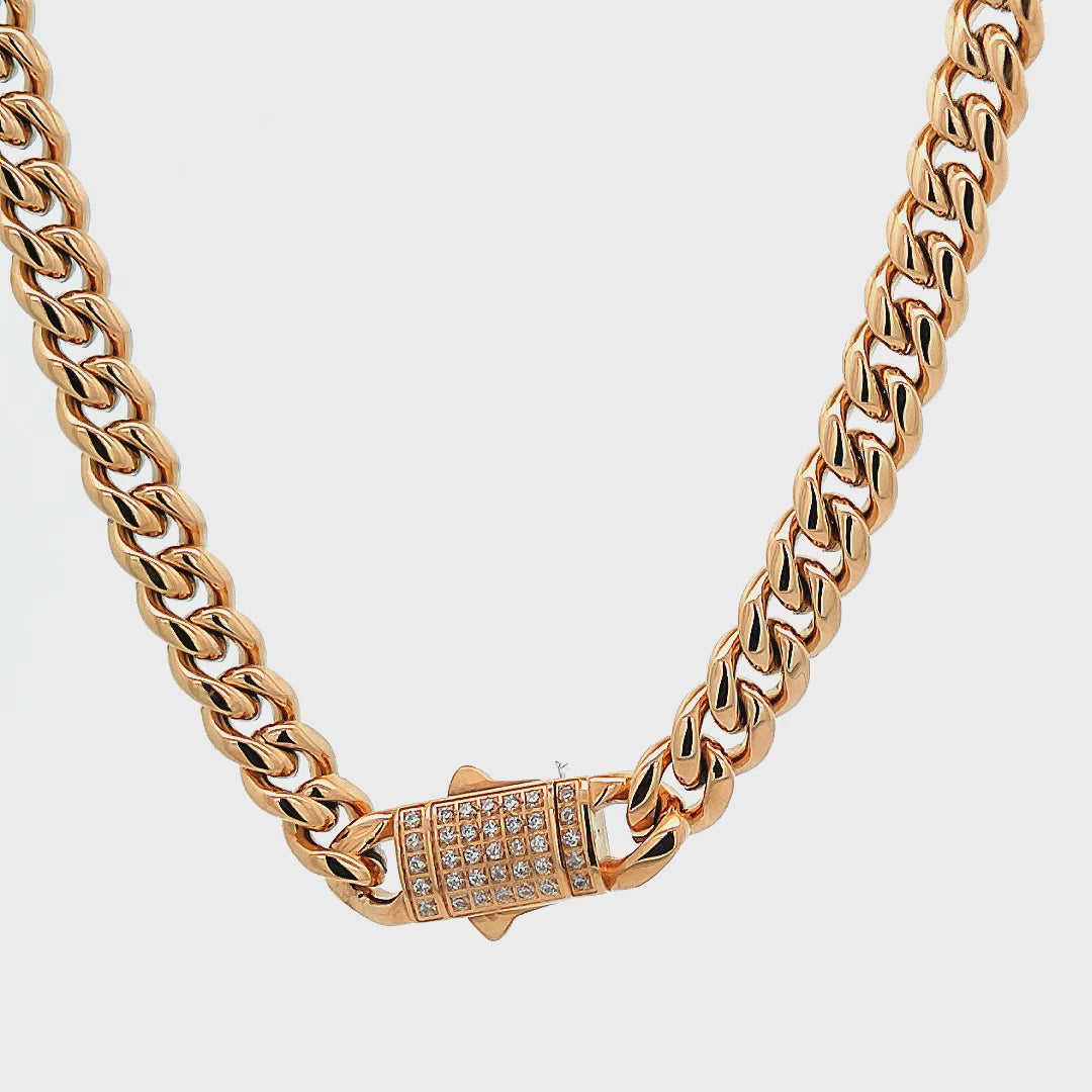 18K Gold Plated Stainless Steel Miami Cuban Chain with CZ Double Tab Box Clasp