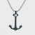 Silver Tone Stainless Steel with Inlaid Black CZ Anchor Design Pendant and Chain