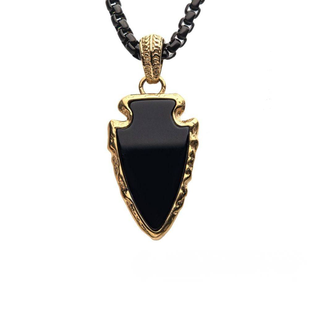 Black Agate Stone Pendant with Chain - Modern Design