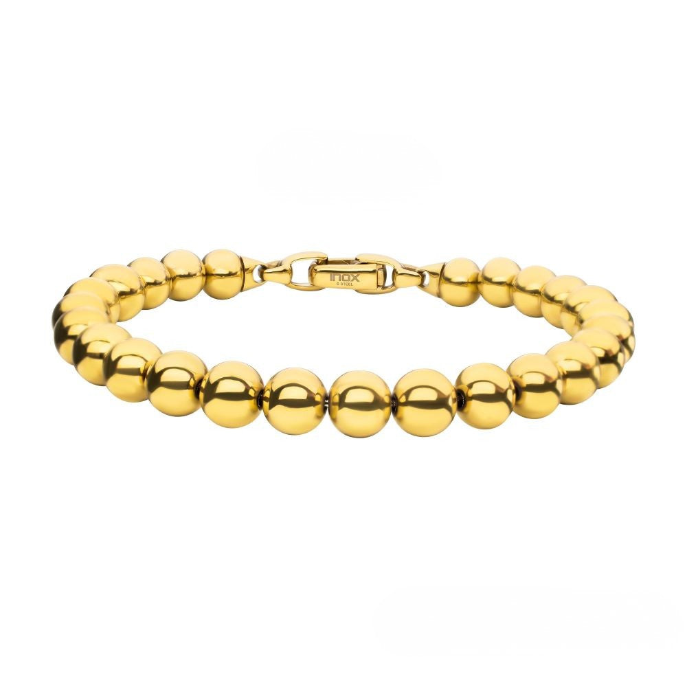 8mm Polished Finish 18Kt Gold IP Steel Bead Bracelet