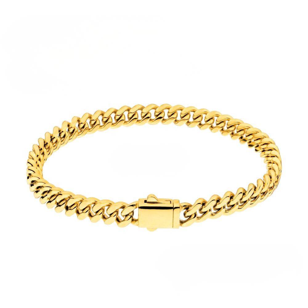 8mm High Polished 18Kt Gold IP Stainless Steel Heavy Miami Cuban Chain Bracelet