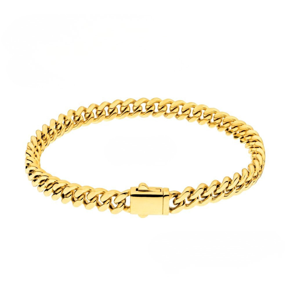 6mm High Polished 18Kt Gold IP Stainless Steel Heavy Miami Cuban Chain Bracelet