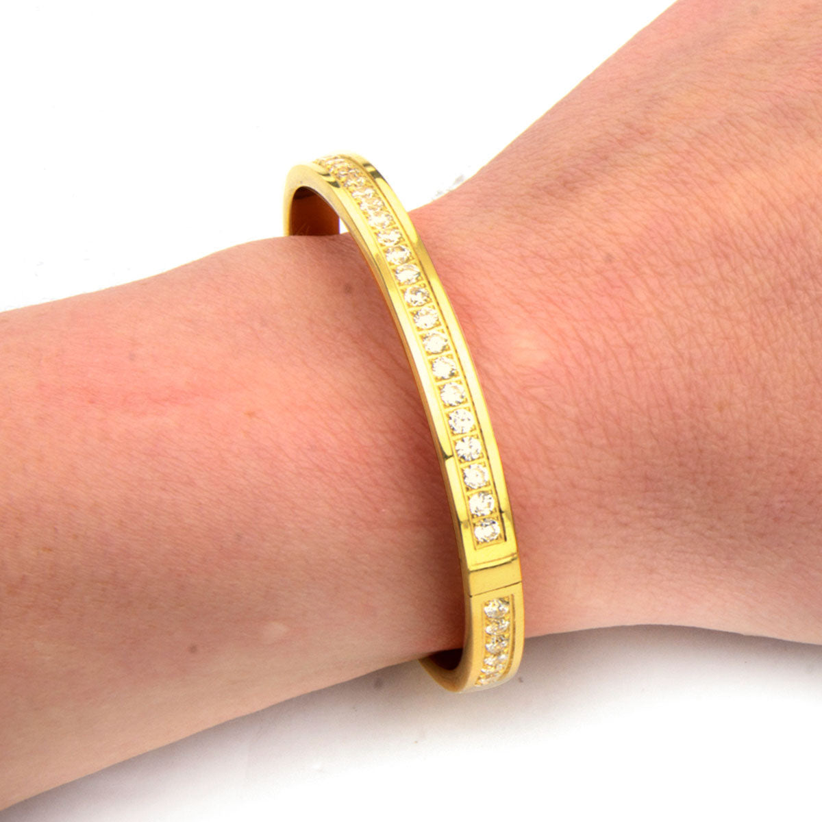 Gold Stainless Steel Channel Set CZ Bangle (Copy)