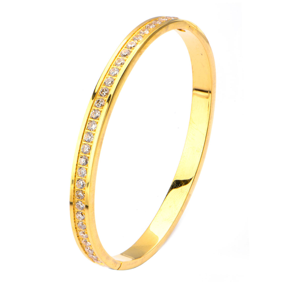 Gold Stainless Steel Channel Set CZ Bangle (Copy)