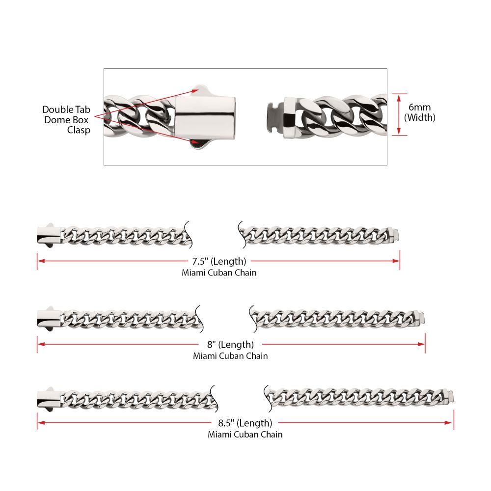 6mm High Polished Stainless Steel Heavy Miami Cuban Chain Bracelet