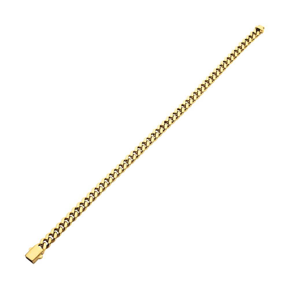 6mm High Polished 18Kt Gold IP Stainless Steel Heavy Miami Cuban Chain Bracelet
