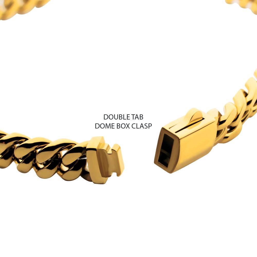 8mm High Polished 18Kt Gold IP Stainless Steel Heavy Miami Cuban Chain Bracelet