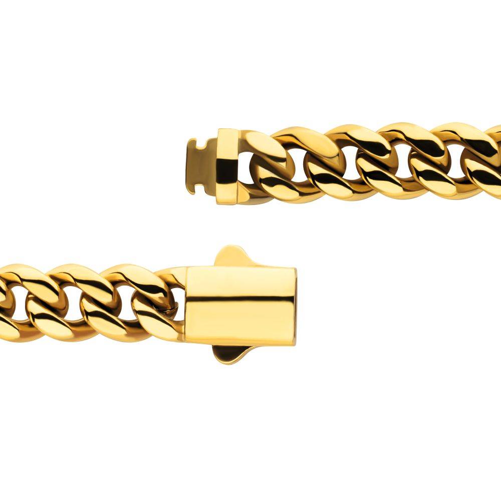 8mm High Polished 18Kt Gold IP Stainless Steel Heavy Miami Cuban Chain Bracelet