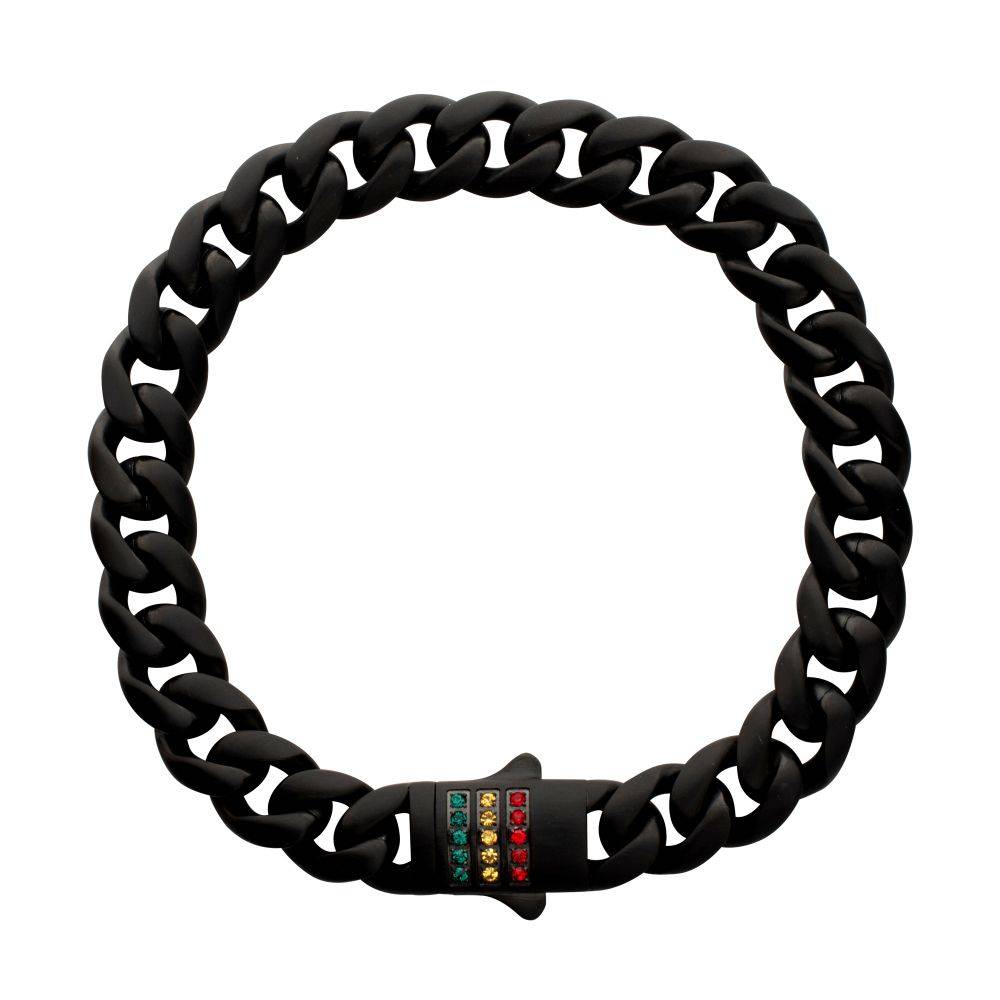 Matte Black Miami Cuban Chain Bracelet with Swarovski Crystals