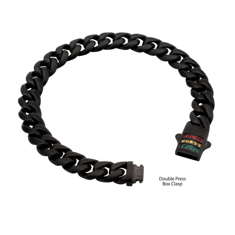 Matte Black Miami Cuban Chain Bracelet with Swarovski Crystals