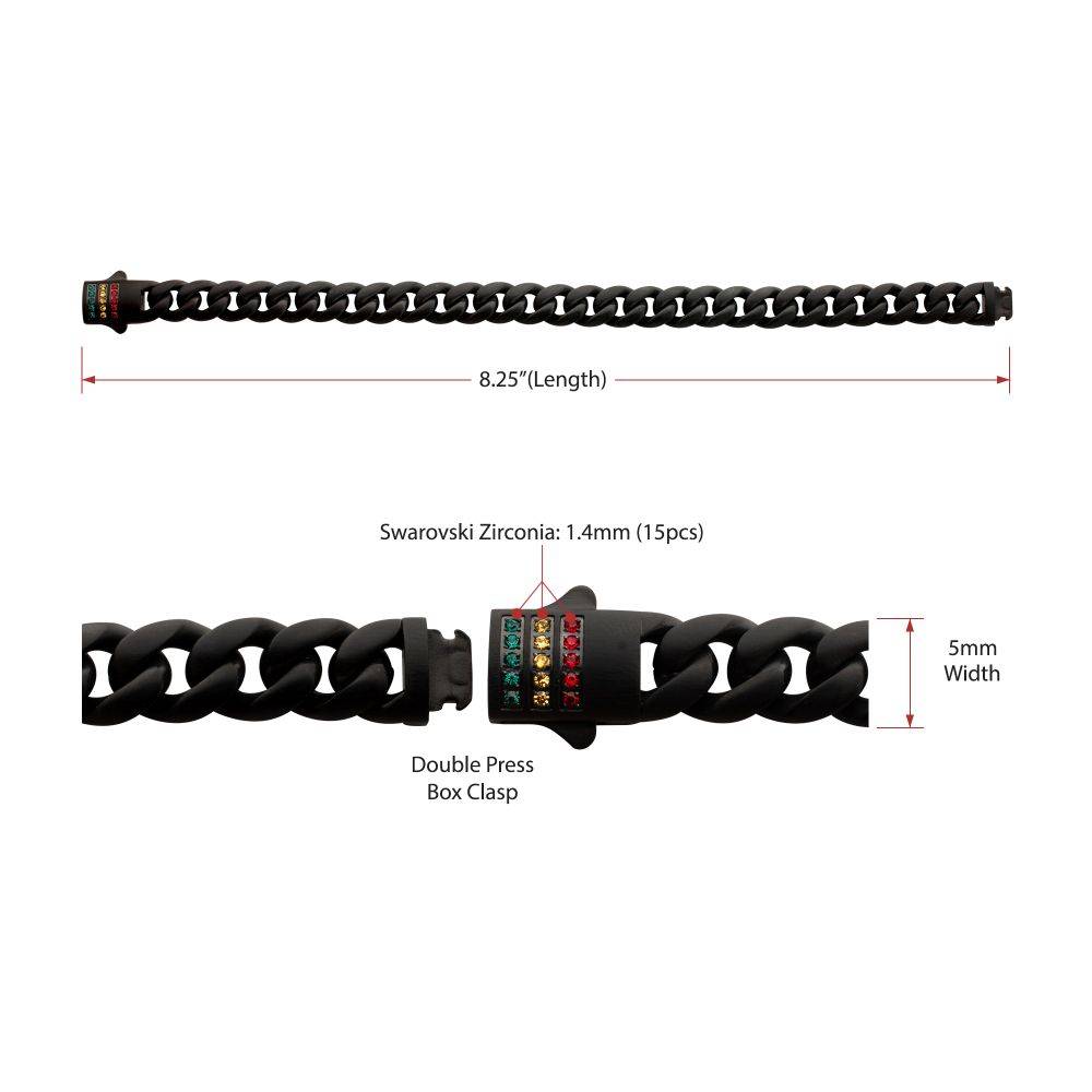 Matte Black Miami Cuban Chain Bracelet with Swarovski Crystals