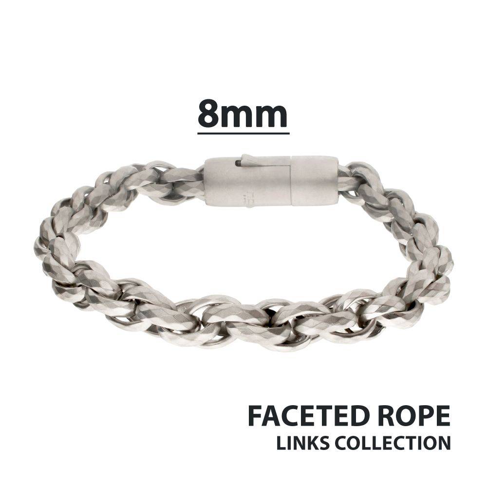 8mm Stainless Steel Rope Chain Bracelet with Matte Finish