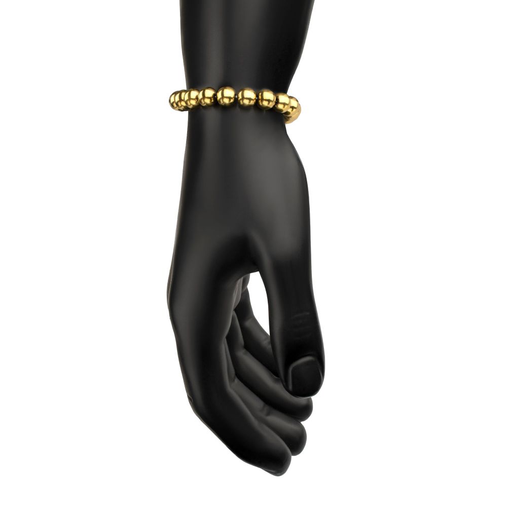 8mm Polished Finish 18Kt Gold IP Steel Bead Bracelet