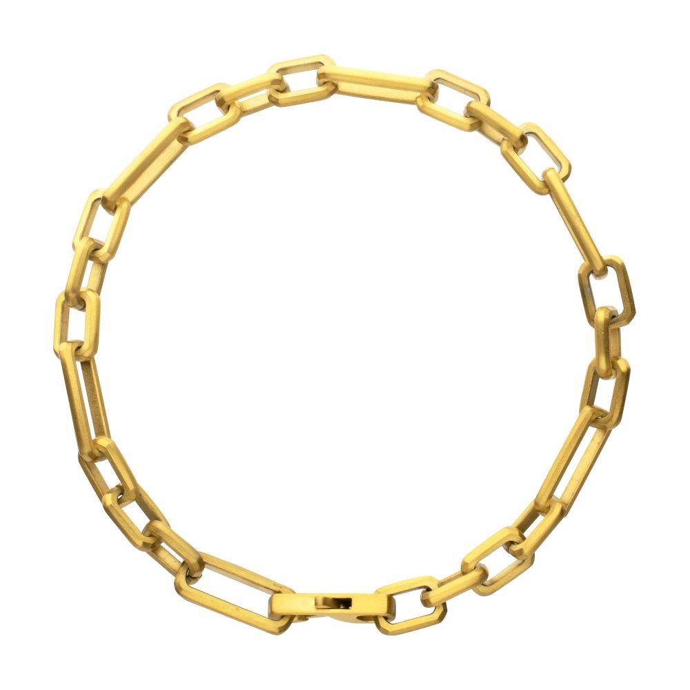 7mm 18Kt Gold IP Steel Brushed Finish Figaro Chain Bracelet