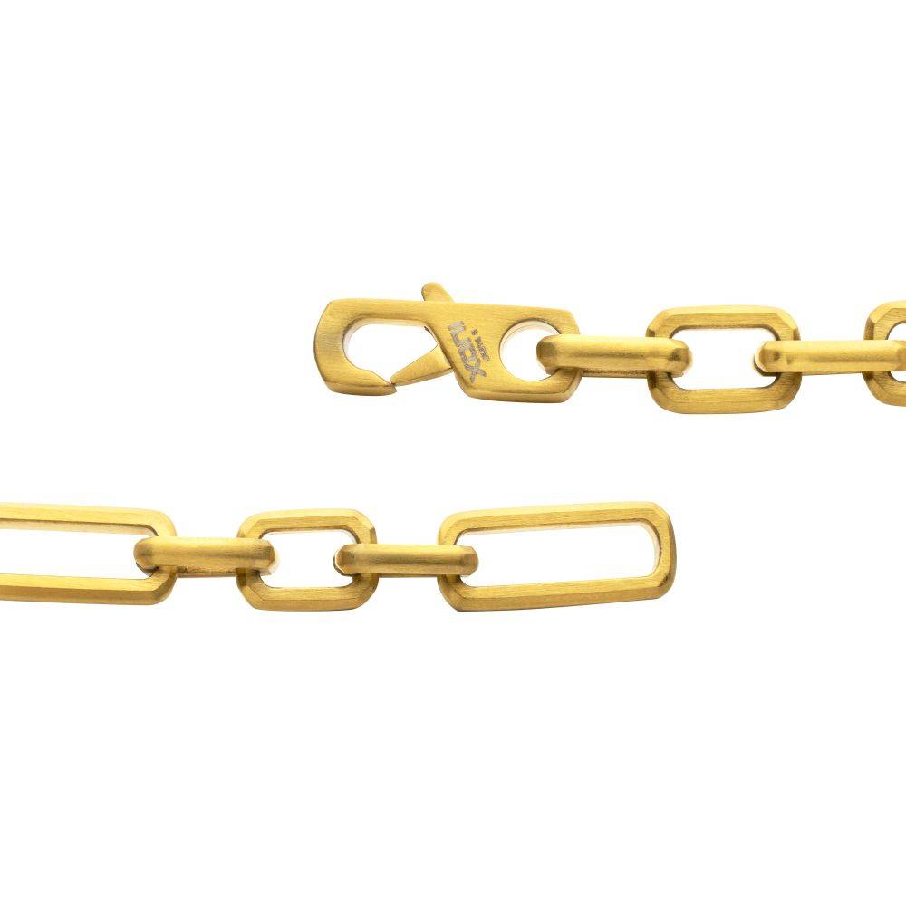 7mm 18Kt Gold IP Steel Brushed Finish Figaro Chain Bracelet