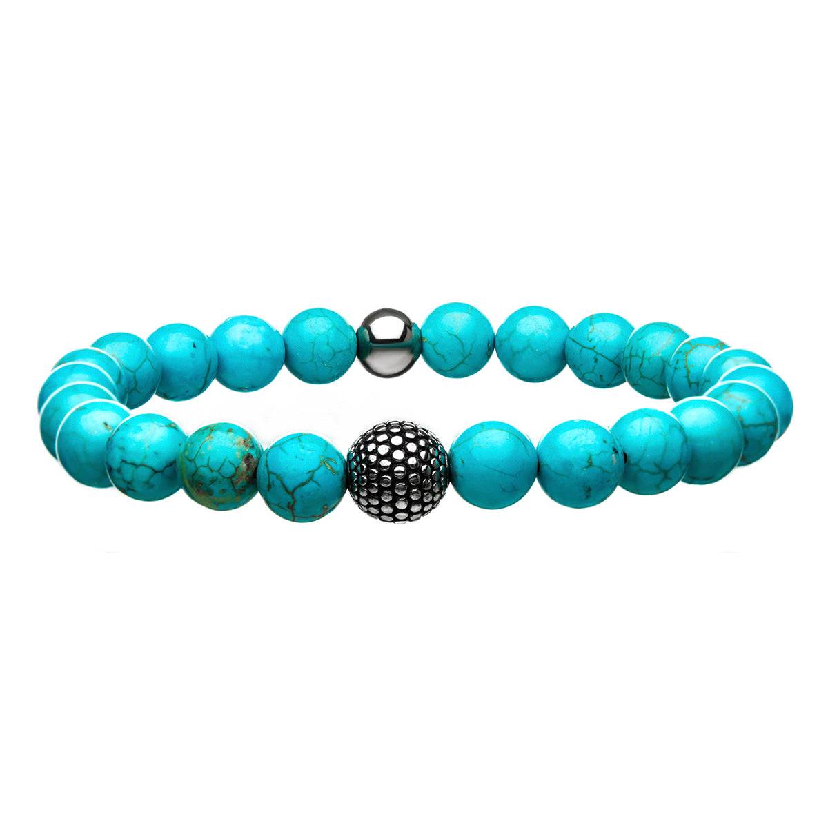 Blue Turquoise Stone Bracelet, Steel Ornamental Bead