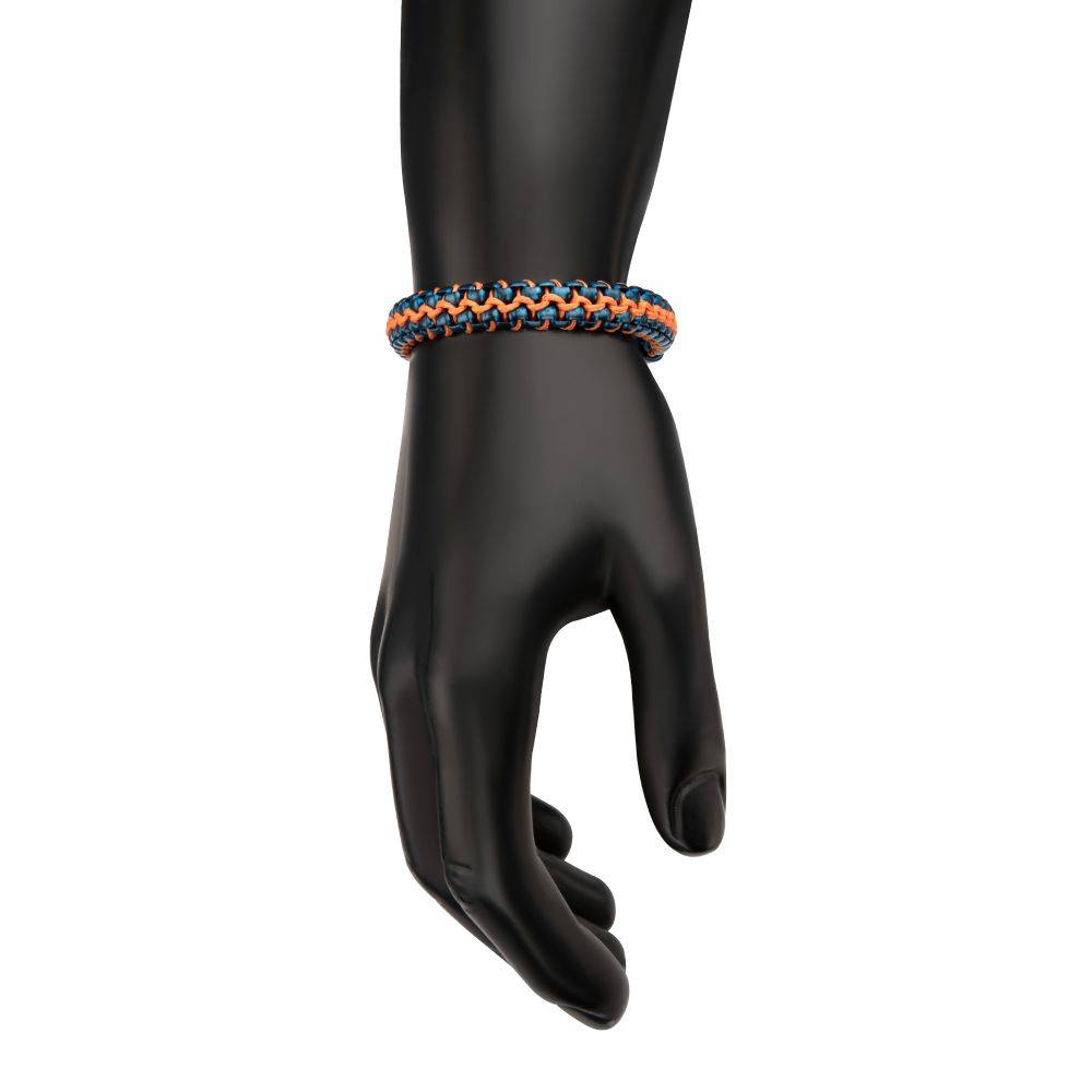 Blue Stainless Steel Box Chain with Orange Wax Cord Bracelet