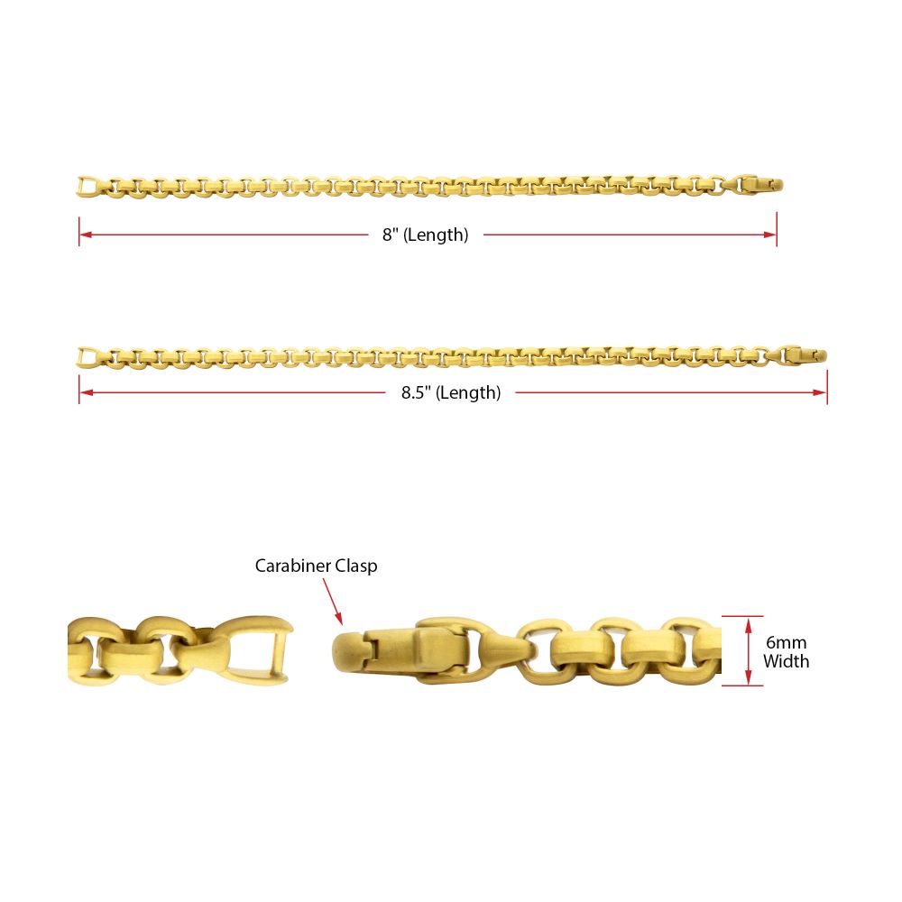 6mm Matte Finish 18KT Gold IP Stainless Steel Bold Box Chain Bracelet