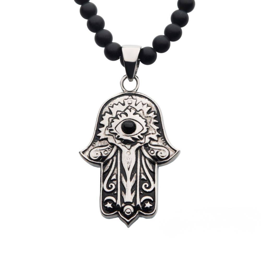 Black Agate Hamsa Pendant Necklace for Modern Protection