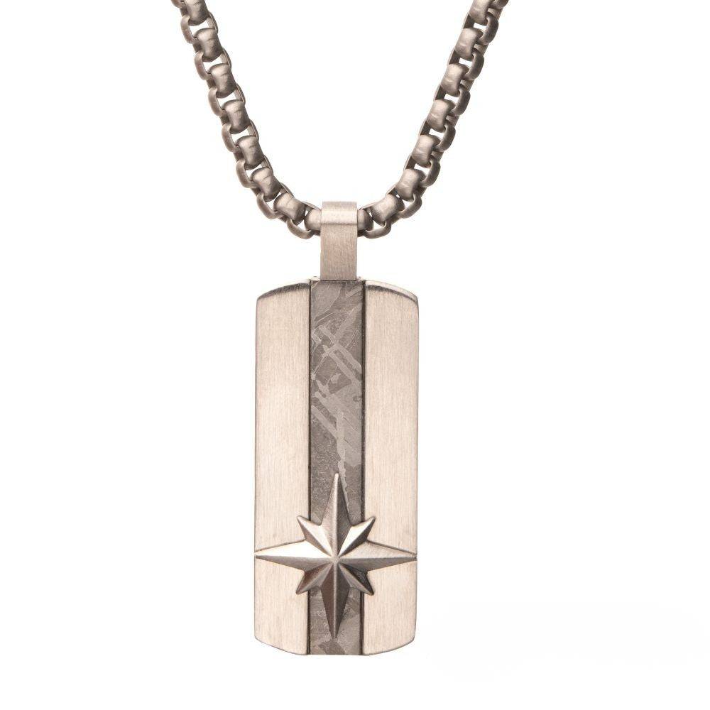 Genuine Meteorite Inlay Dog Tag Pendant for Men