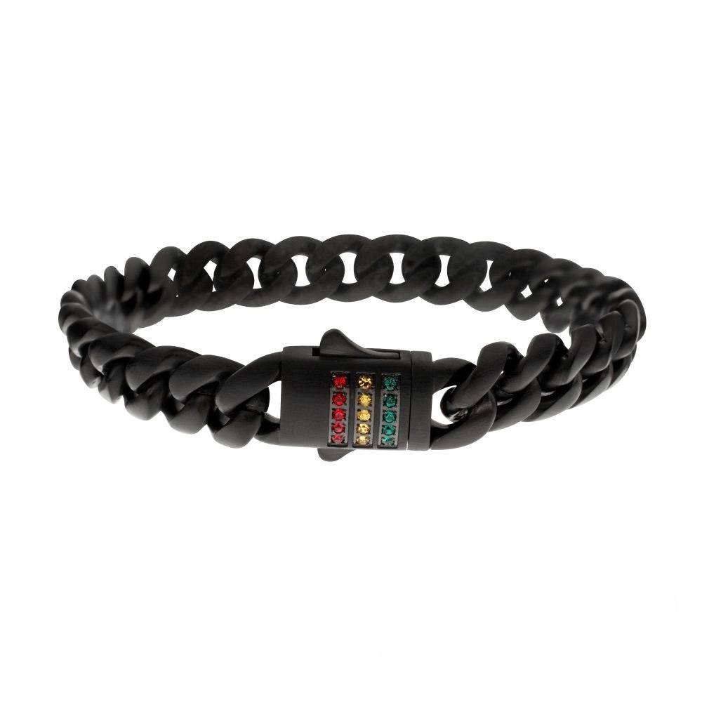 Matte Black Miami Cuban Chain Bracelet with Swarovski Crystals