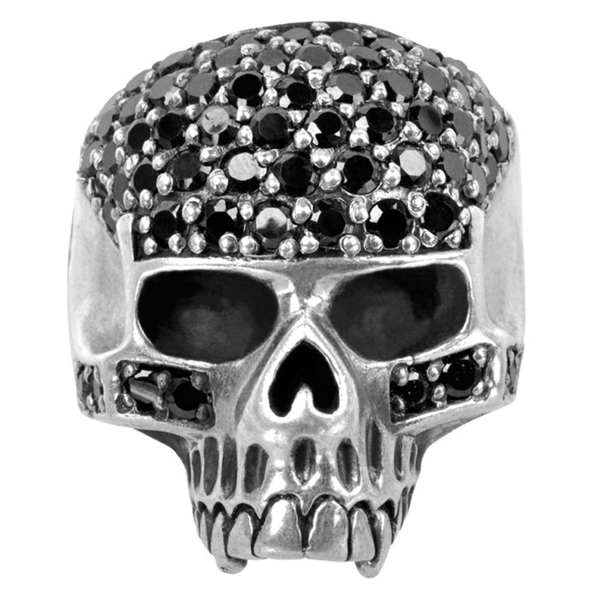 Silver Tone Stainless Steel Skull with Black CZ Ring