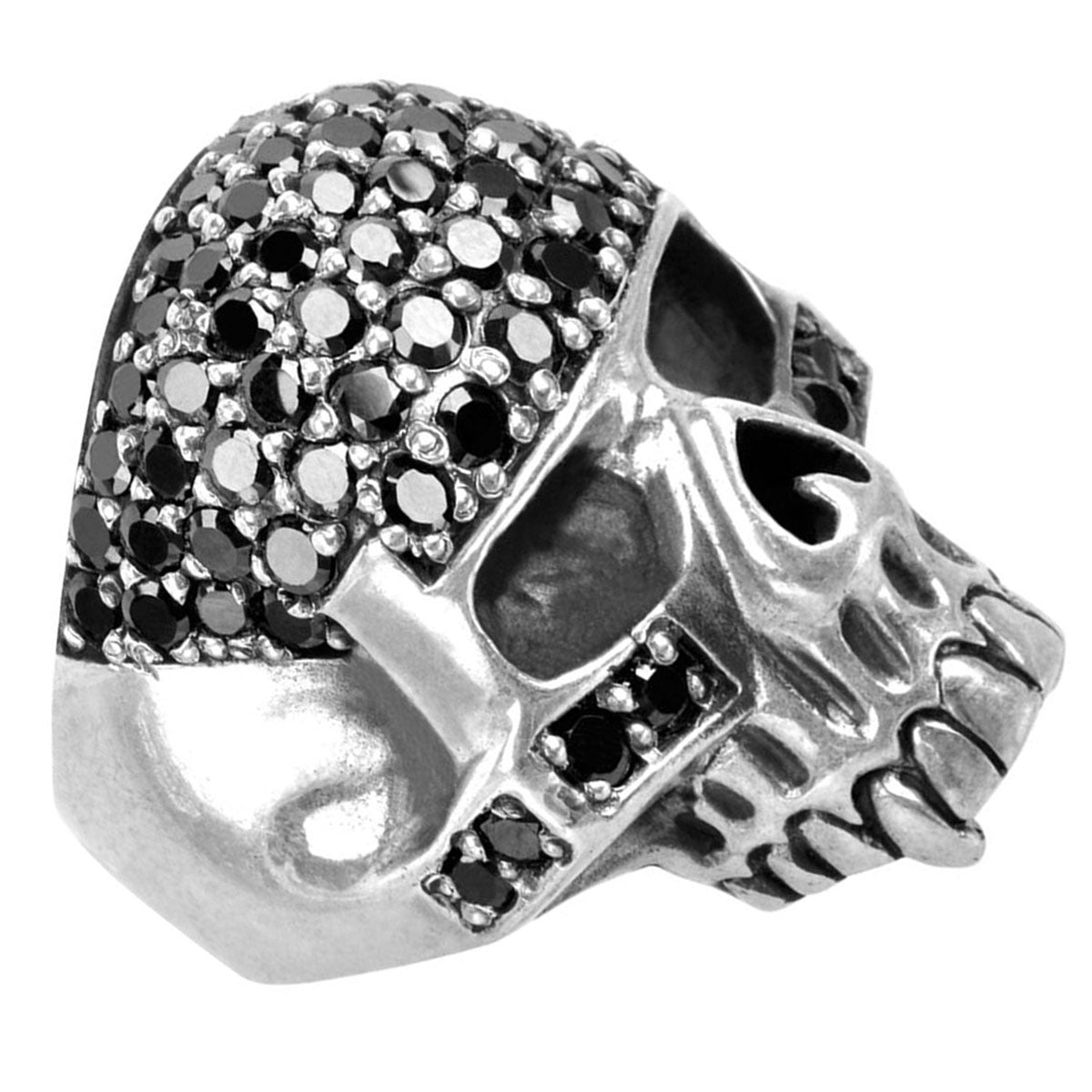 Silver Tone Stainless Steel Skull with Black CZ Ring