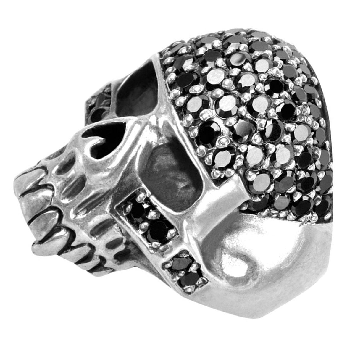 Silver Tone Stainless Steel Skull with Black CZ Ring