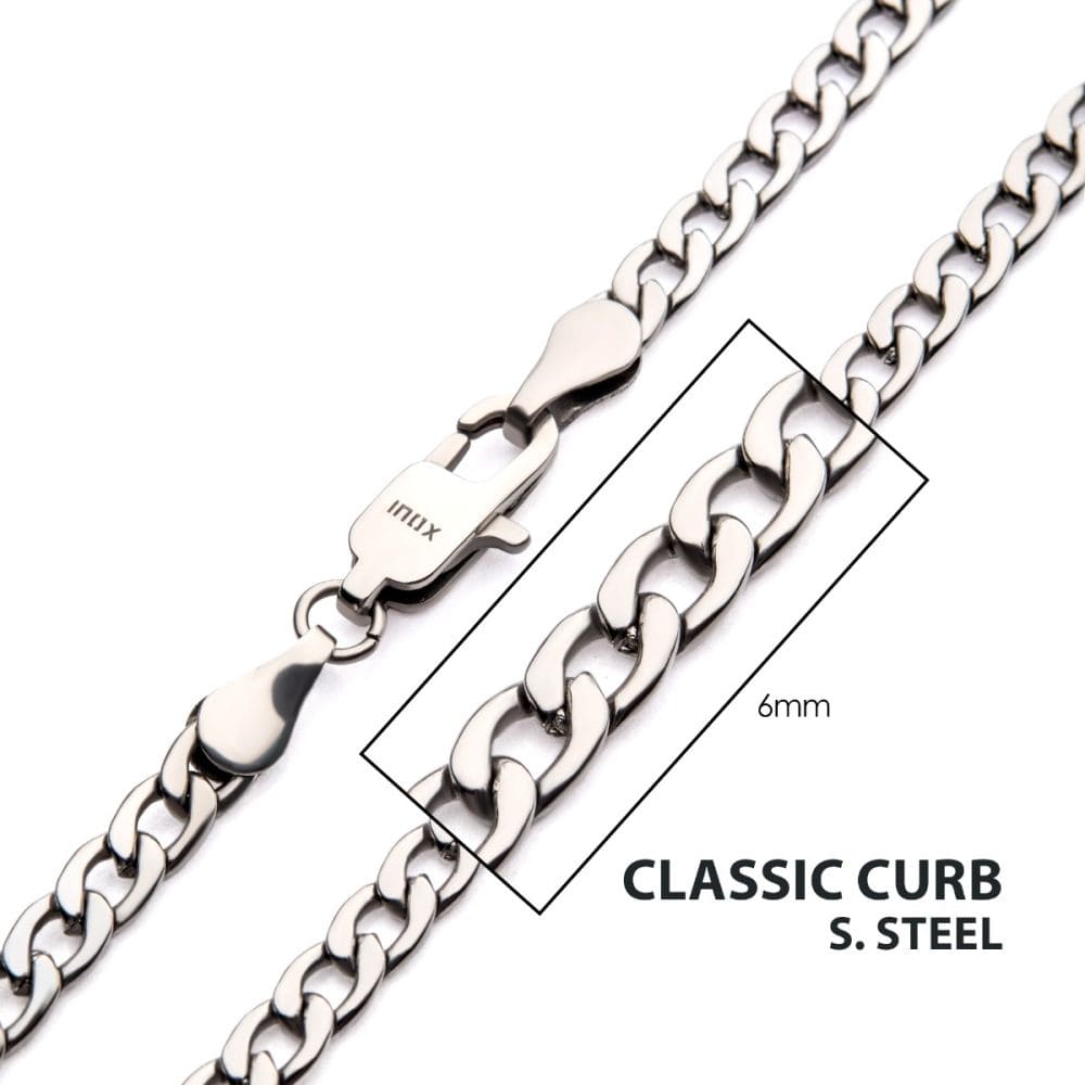 INOX JEWELRY Accessories 6mm Steel Classic Curb Chain Necklace
