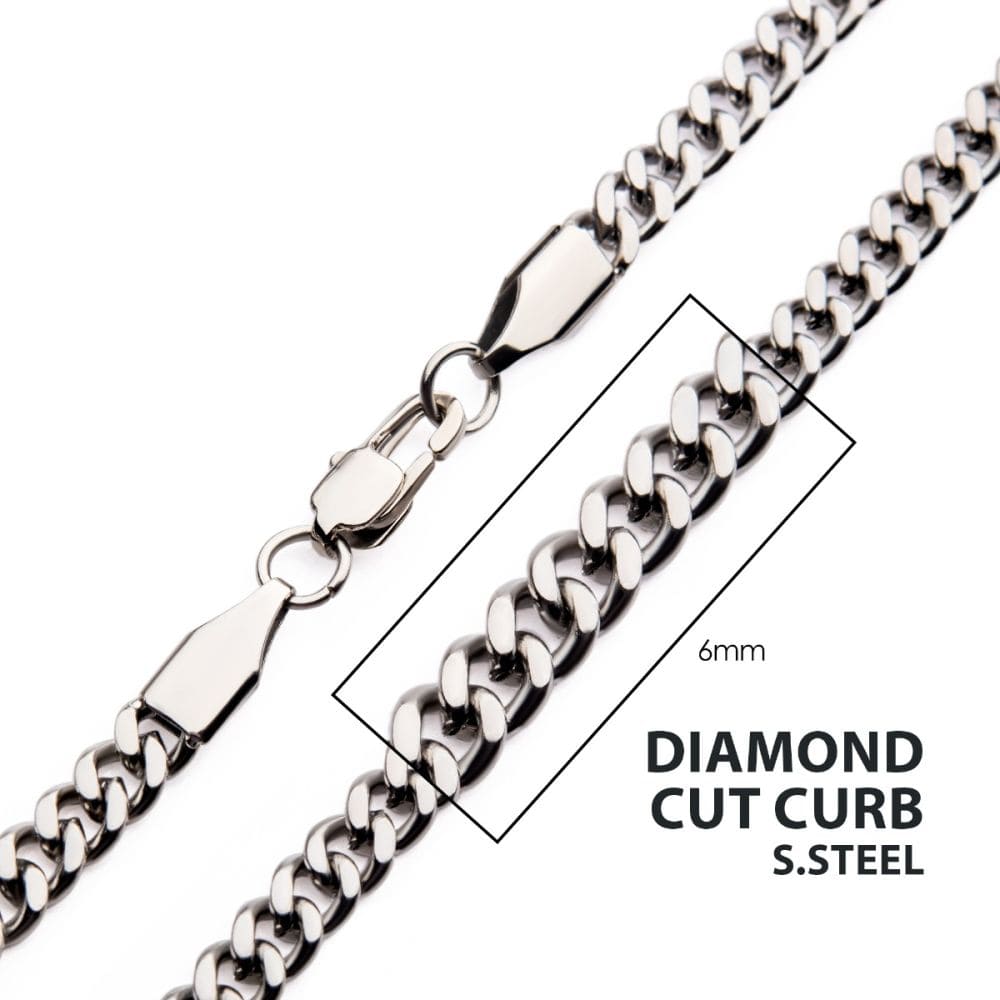 INOX JEWELRY Accessories 6mm Steel Diamond Cut Curb Chain Necklace