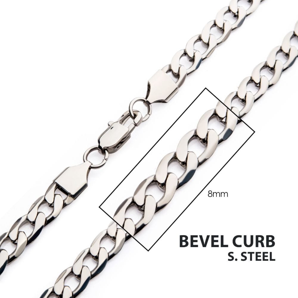 INOX JEWELRY Accessories 8mm Steel Bevel Curb Chain Necklace